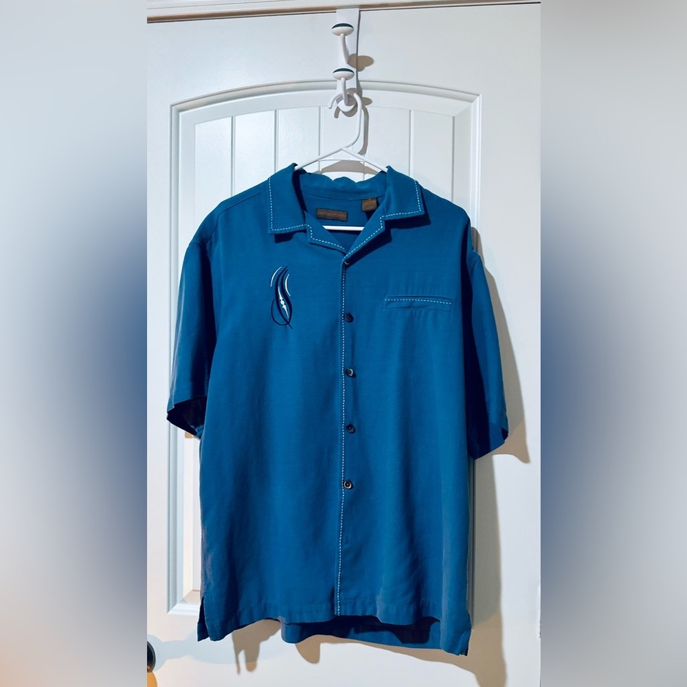 Vintage Blue Sette Ponti Ribbed Top Medium (retro, polo, unique, style)